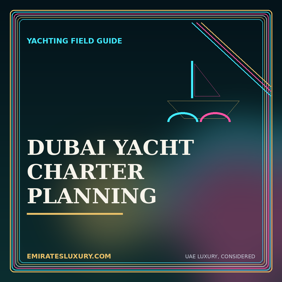 Typography illustration for Dubai Yacht Charter Planning: Vessel, Crew, Route, Contract and Safety Questions