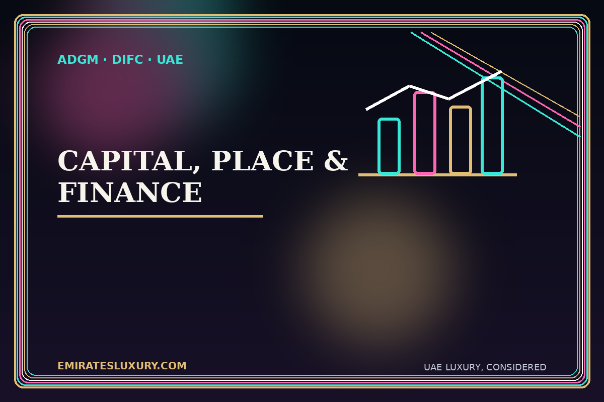 Abstract illustration of twin UAE financial districts