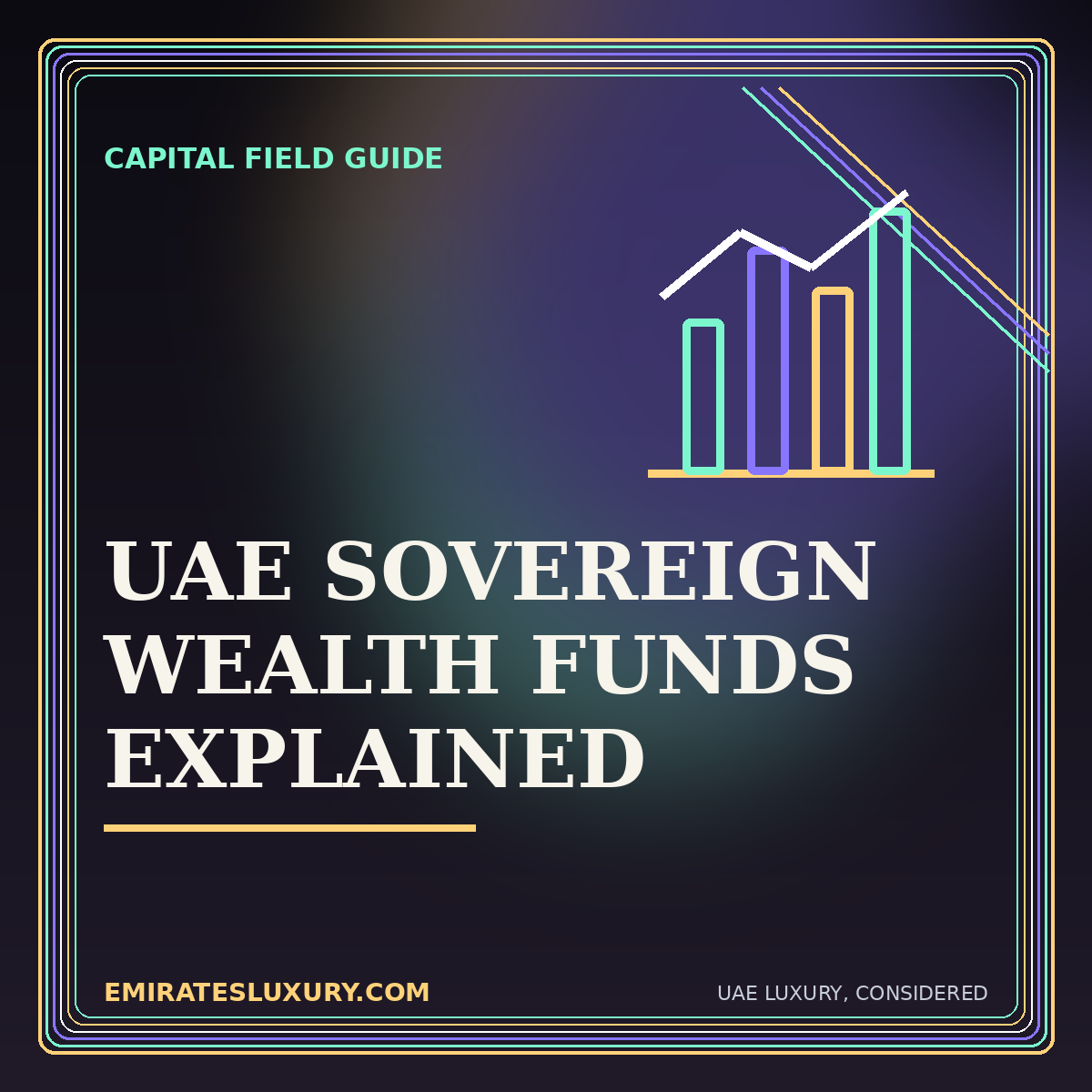 Typography illustration for UAE Sovereign Wealth Funds Explained: ADIA, Mubadala, ADQ and ICD